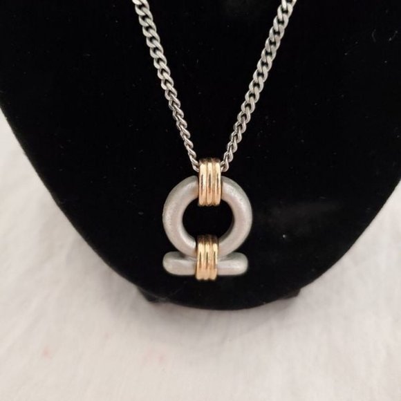 Avon 1980 Silver Tone Necklace Silver and Gold Pendant Marked Vintage - Picture 1 of 4
